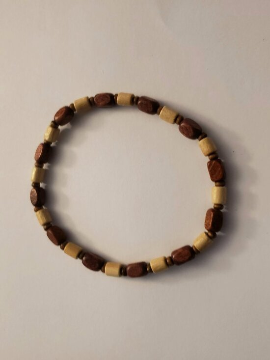Jewelry - Wooden Beaded Bracelet Neutral Brown Tan Beige Beads Elastic Stretchy Unisex